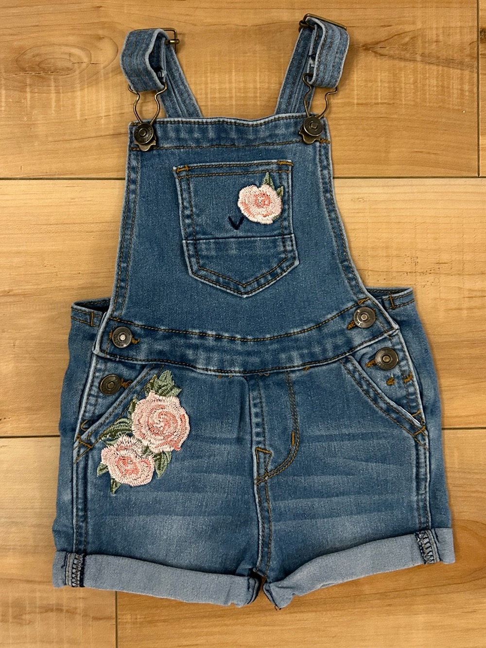 HUDSON Baby Denim Floral Embroidered Overalls